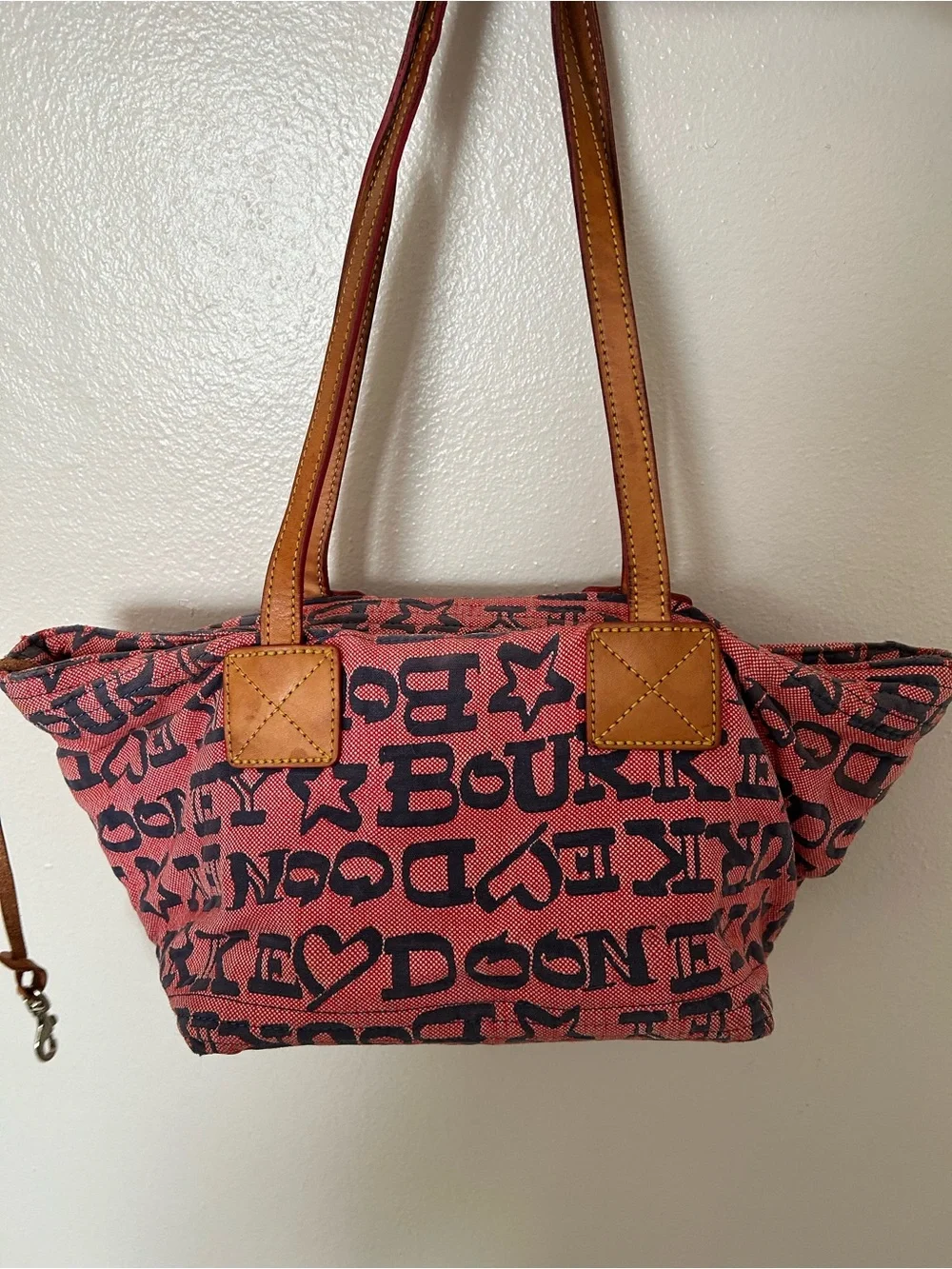 Dooney & Bourke Pink Logo Canvas Tote with Tan Leather Trim